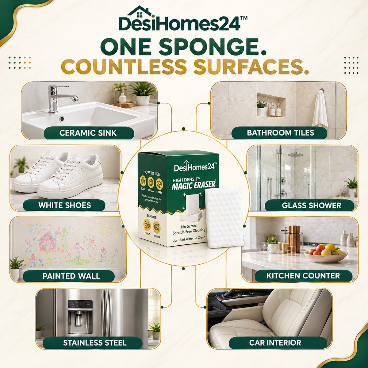 DesiHomes24™ Magic Eraser Cleaning Sponge (Buy 1 Get 3 FREE)